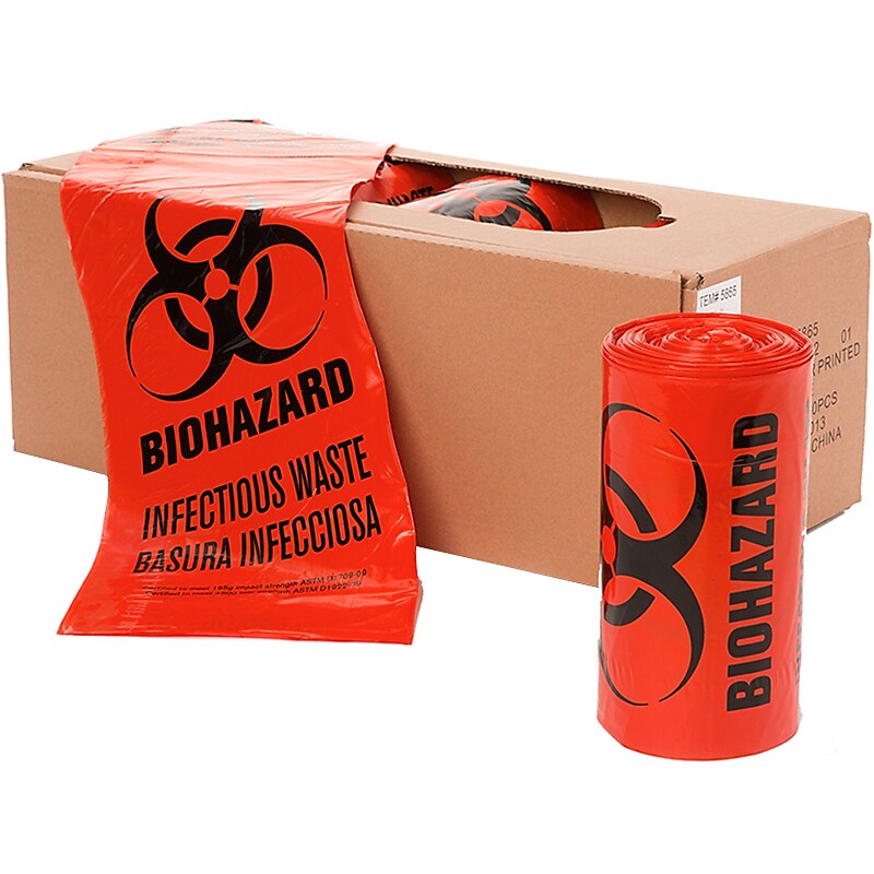 24 x 24" 10 Gal. Biohazard Can Liners, Red, 1.1 Mil, 500/Roll (LBF5863R) image 1