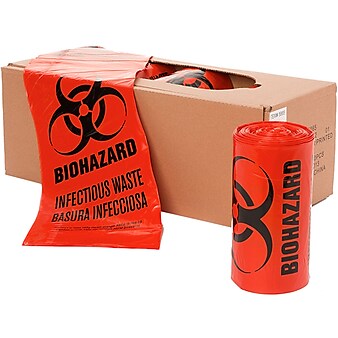 Laddawn 10 gal. Biohazard Trash Bag Liner, Red, 24" x 24", 500/Roll