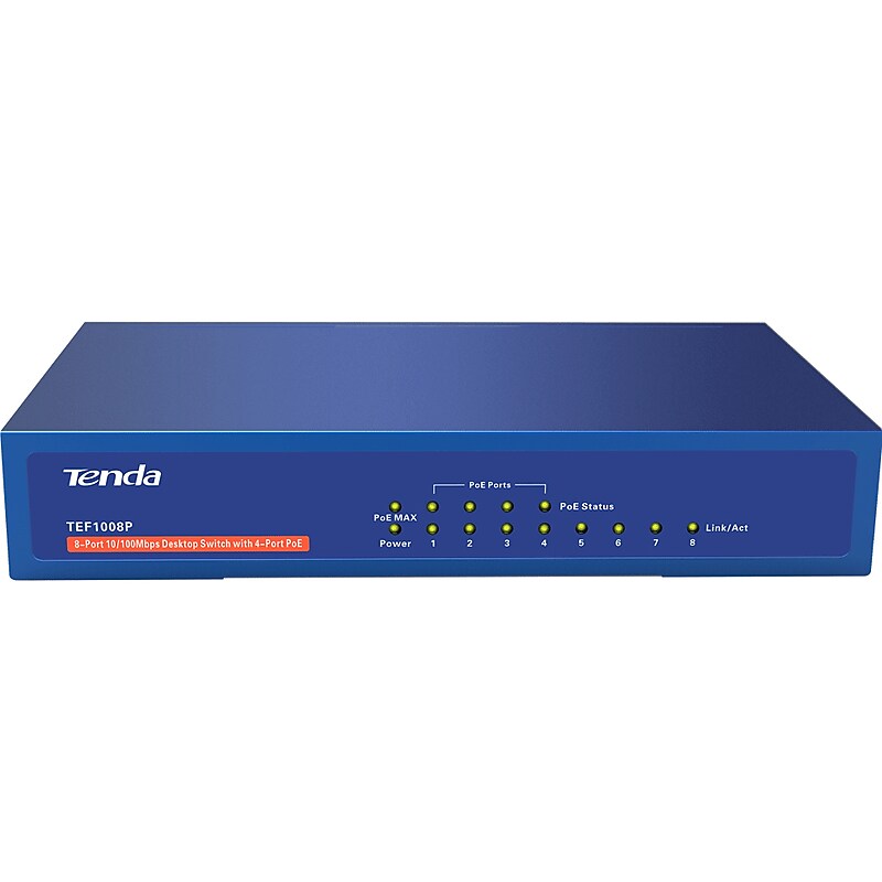 Tenda TEF1008P 8-Port Gigabit Ethernet Unmanaged Switch, 10/100 Mbps, Blue (TEF1008P) image 1