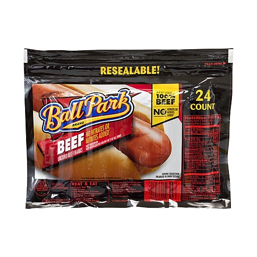 Ball Park Beef Franks Hot Dogs, 45 oz, 24/Pack (90200092) at Staples