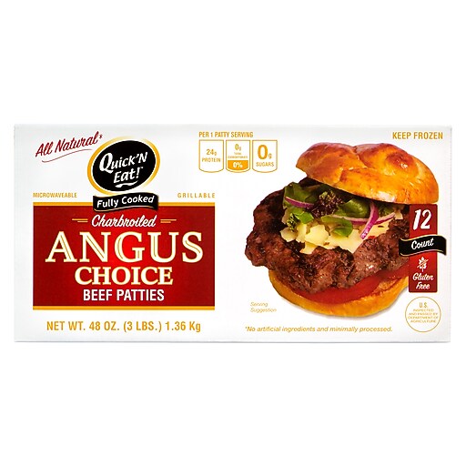 Quick 'N Eat Fully Cooked Angus Choice Beef Patties, 12/Pack (90300059