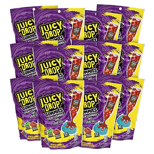 Juicy Drop Gummies Sweet Gummy Candy & 4 Sour Gel Packets, 12/Pack (228
