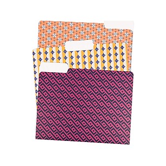 U Brands Vintage Geo Fashion File Folders, 3-Tab, Letter Size, Assorted Colors, 12/Pack (3241U06-24)