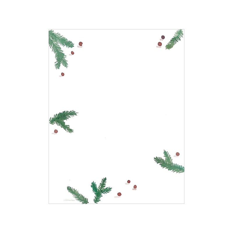 Great Papers! Pine and Berries Holiday Letterhead, Multicolor, 80/Pack (2020129) image 1