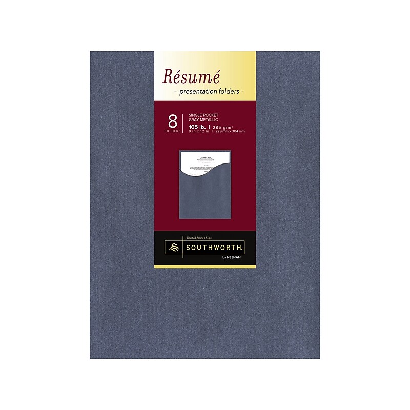 Southworth 1-Pocket Presentation Folder, Gray Metallic, 8/Pack (98877) image 1
