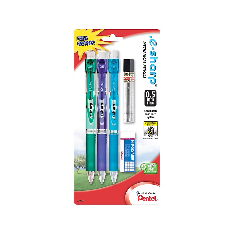 Pentel e-sharp Mechanical Pencils, 0.5mm, #2 Lead, Set (AZ125LZBP3M) image 1