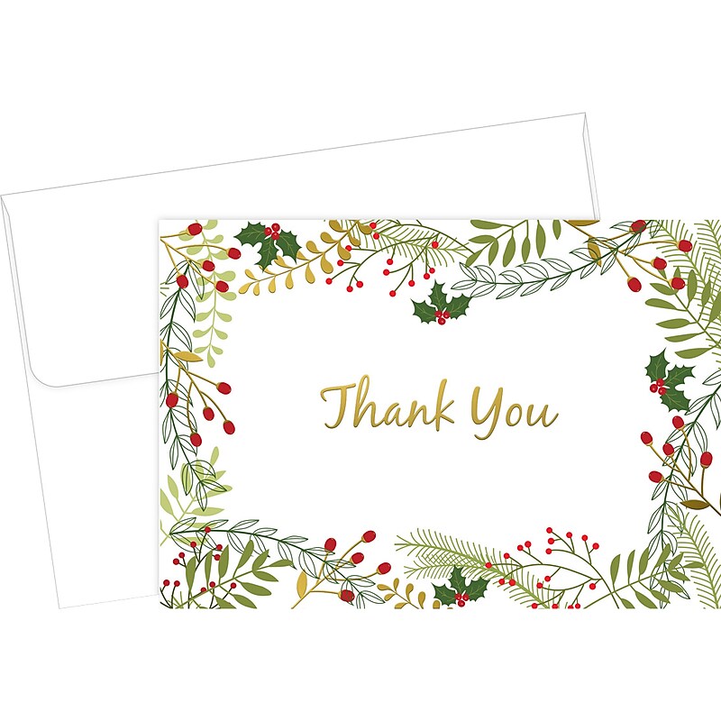 Great Papers! Merry Twigs Holly Matte Personal Thank You Notecard, Multicolor, 50/Pack (2020112) image 1