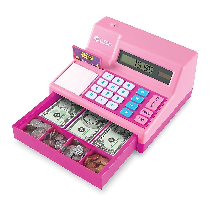 Learning Resources Pretend & Play Calculator Cash Register, Pink (LER2629-P) image 1
