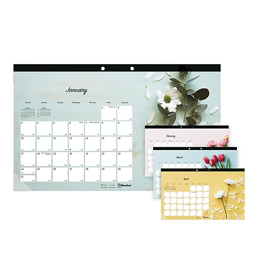 Blueline Romantic Monthly Desk Pad Calendar, 17.75 x 10.88, Floral ...