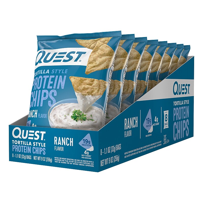 Quest Protein Chips Gluten Free Ranch Tortilla Chips, 1.1 oz., 8 Bags/Pack (307-00242) image 1