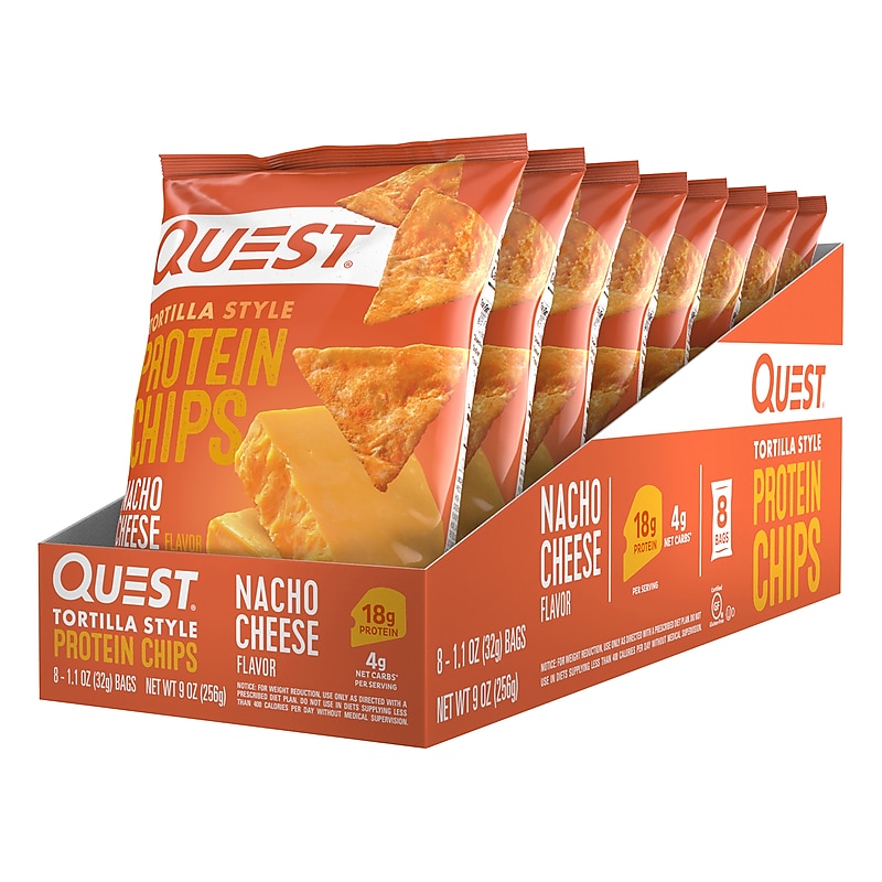 Quest Protein Chips Gluten Free Nacho Tortilla Chips, 1.1 oz., 8 Bags/Pack (307-00241) image 1