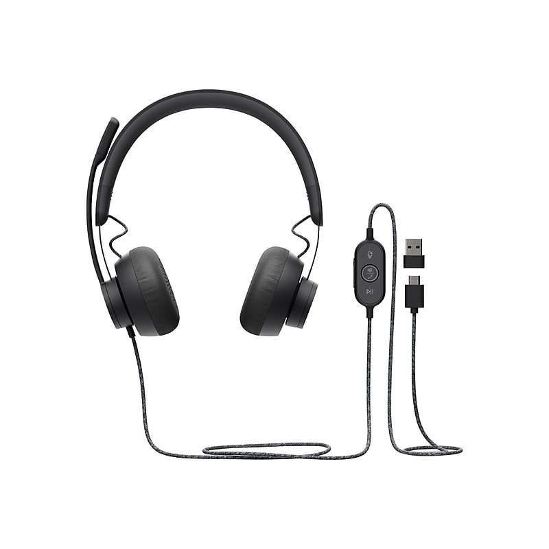 Logitech Zone Wired Noise Cancelling Stereo Computer Headset, Over-the-Head, Graphite  (981-000871) image 1