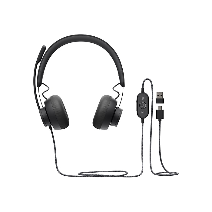 Logitech Zone Wired Noise Canceling Stereo Computer Headset Over the Head Graphite 981 000876